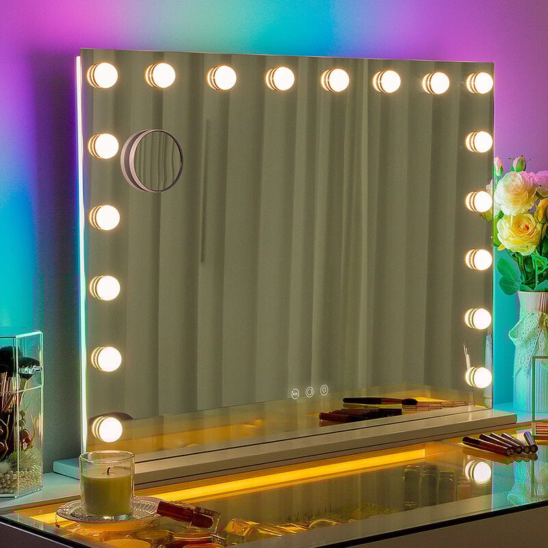 foto del prodotto fenchilin specchio di vanit con luci rgb 58cm x 46cm hollywood makeup mirror con 18 lampadine dimmerabili specchio di vanit illuminato con smart