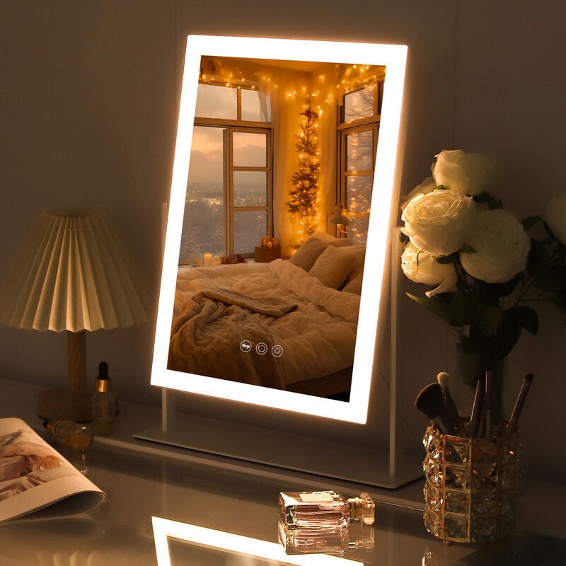 foto del prodotto fenchilin specchio per il trucco illuminato a led 3 colori luminosit regolabile specchio illuminato a led dimmerabile bianco 30 cm x 41 cm