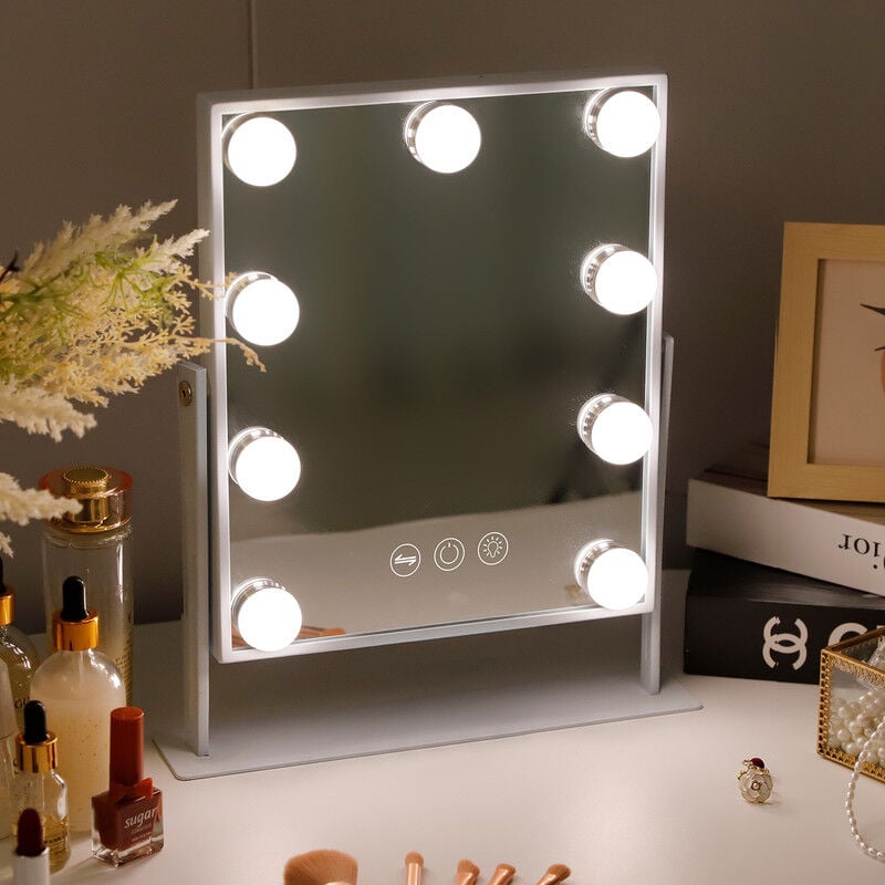 foto del prodotto fenchilin specchio trucco con luci specchio trucco con luce con 9 lampade led touch screen luci regolabile a 360 gradi hollywood specchio cosmetico