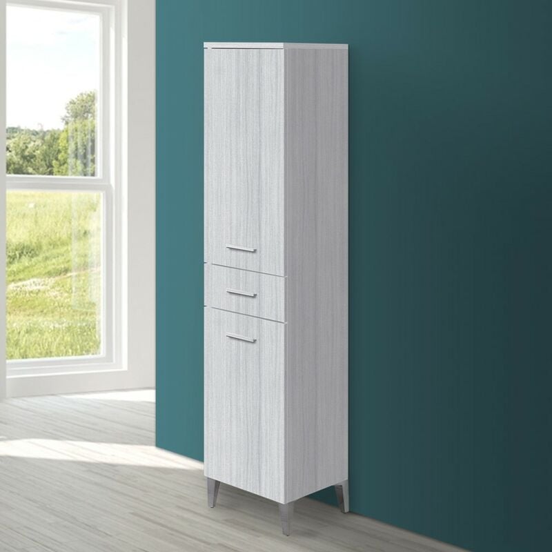 foto del prodotto feridras colonna bagno d appoggio h 153,5 cm grigio con 2 ante e cassetto desya