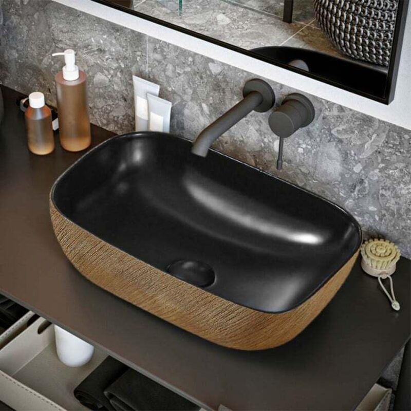 foto del prodotto feridras lavabo da appoggio 45cm in ceramica nero matto