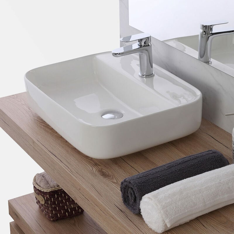 foto del prodotto feridras lavabo da appoggio bagno rettangolare angoli tondi in ceramica