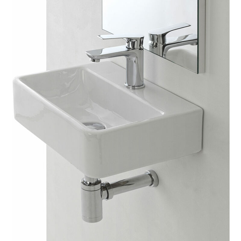 foto del prodotto feridras lavandino sospeso in ceramica rettangolare lavabo piccolo per bagno