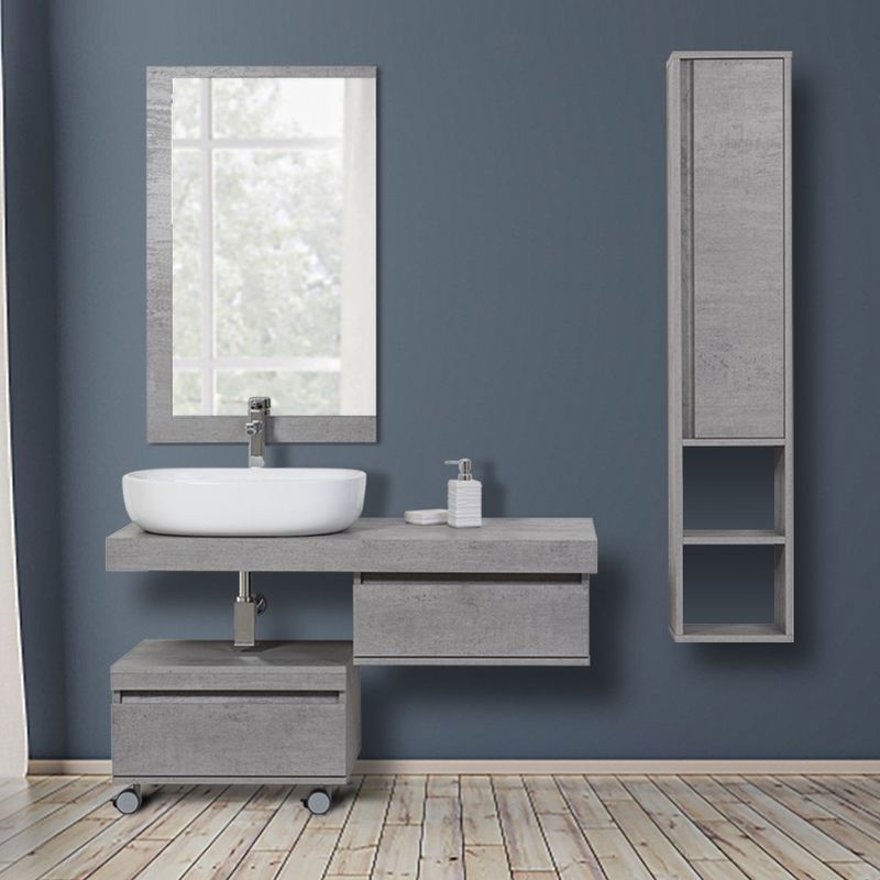 foto del prodotto feridras mensolone bagno sospeso 120 cm cemento completo di lavabo e specchio