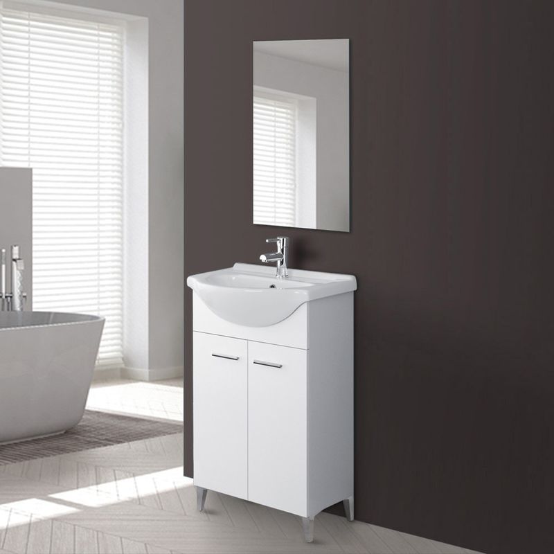 foto del prodotto feridras mobile bagno a terra 55 cm bianco completo di lavabo e specchio desya