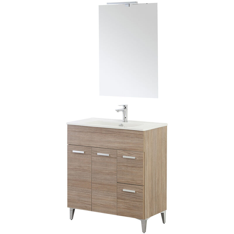 foto del prodotto feridras mobile bagno con lavabo e specchio 2 ante 2 cassetti l 80cm rovere linea greta
