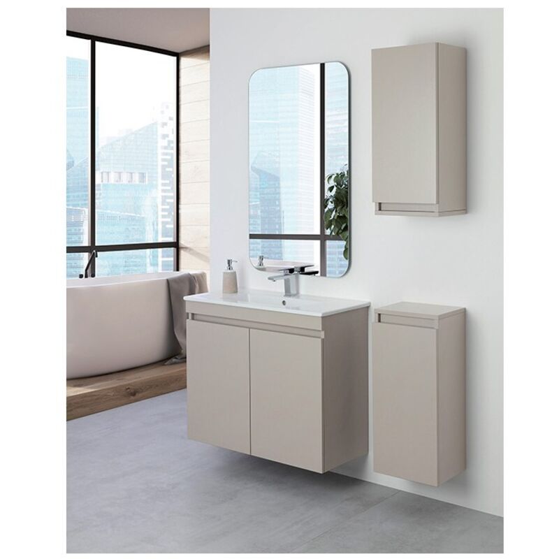 foto del prodotto feridras mobile bagno sospeso 2 ante tortora l.80cm con specchio