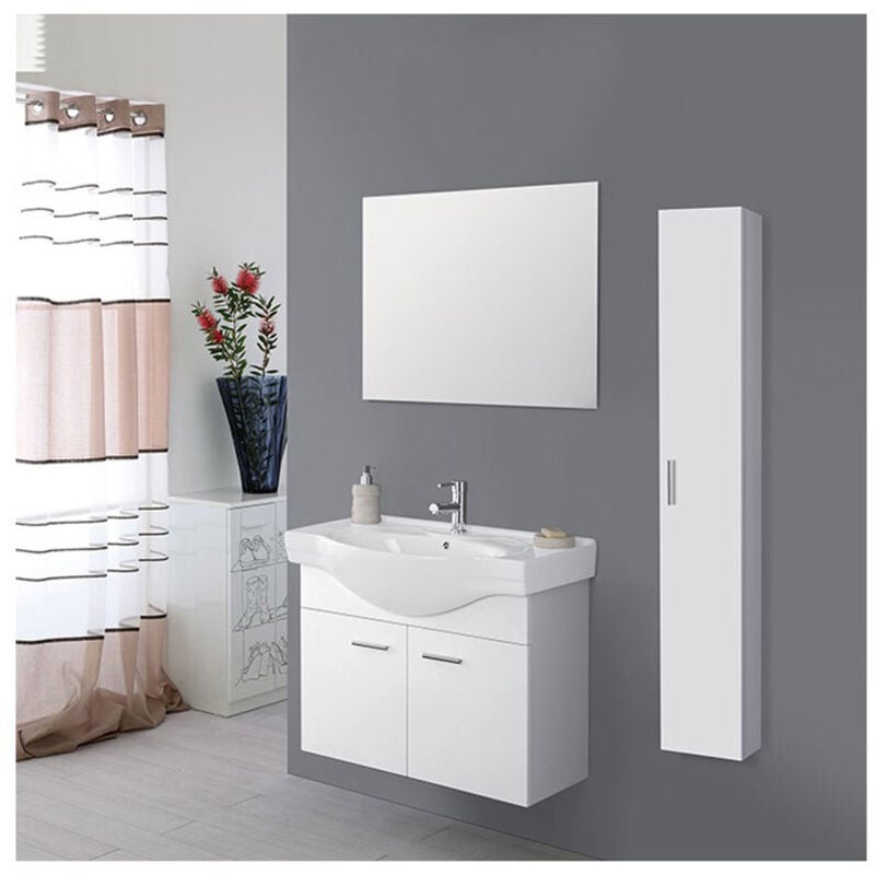 foto del prodotto feridras mobile bagno sospeso 80 cm bianco completo di lavabo e specchio desya