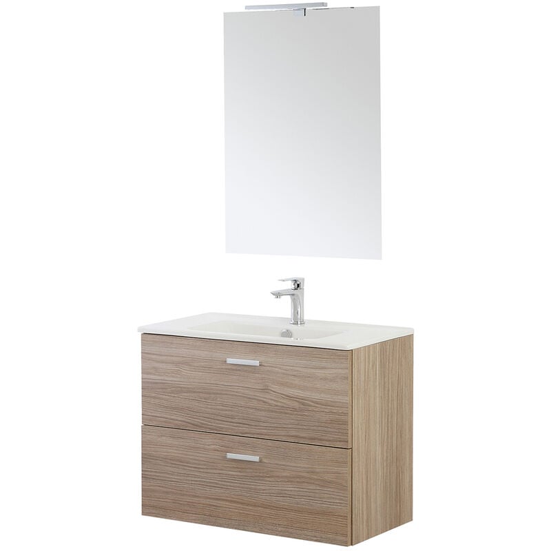 foto del prodotto feridras mobile bagno sospeso con lavabo e specchio 2 cassetti l 80cm rovere linea greta
