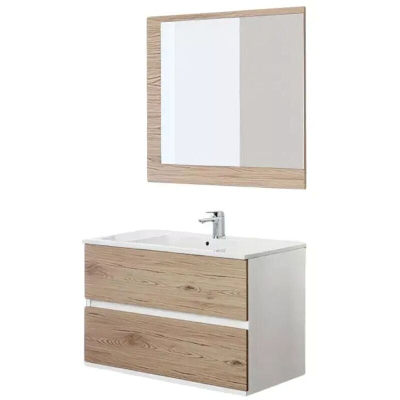 foto del prodotto feridras mobile bagno sospeso fabula 2 cassetti bianco e rovere, 90x47x57 cm