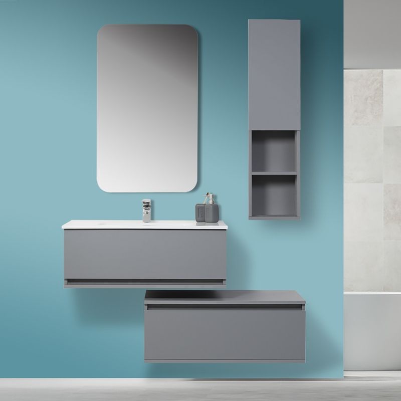 foto del prodotto feridras mobile bagno sospeso grigio pastello 90x47 cm con specchio e ceramica inclusi