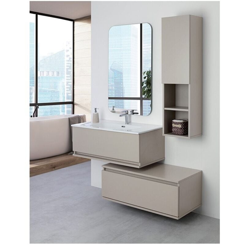 foto del prodotto feridras mobile bagno sospeso pastello tortora con cassetti, 90x47x35 cm