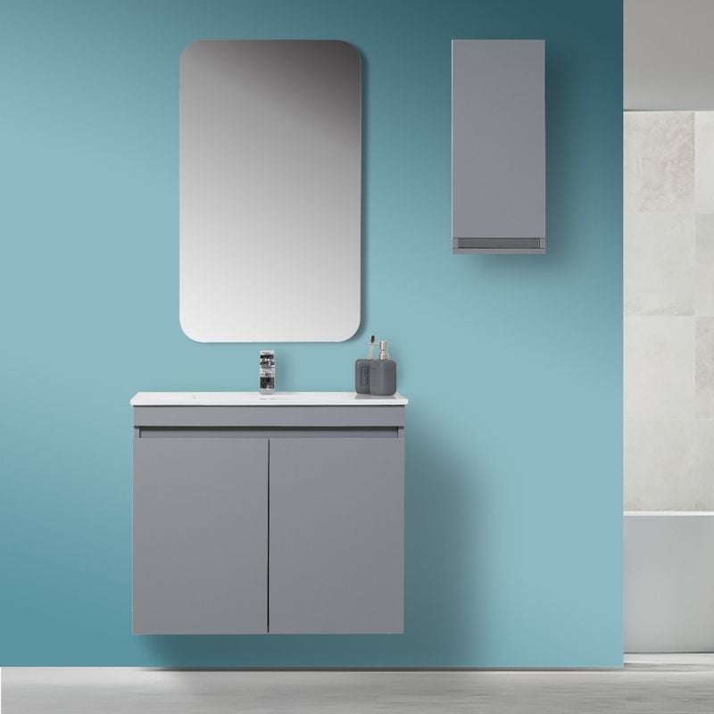 foto del prodotto feridras mobile sospeso bagno moderno 2 ante grigio l.80 cm con specchio