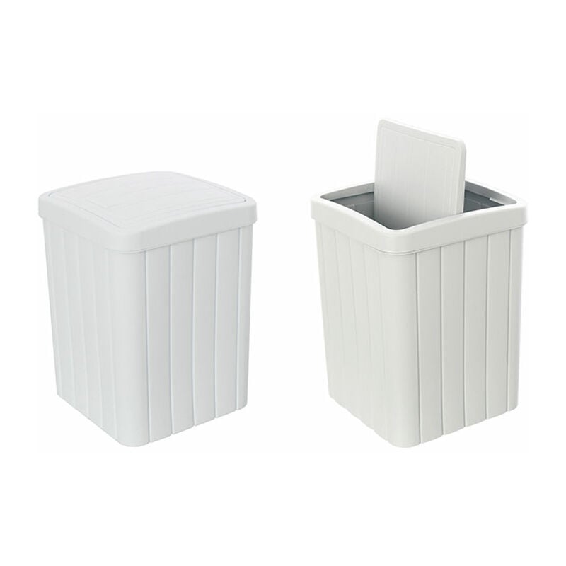 foto del prodotto feridras pattumiera con coperchio basculante da bagno moderno woody colore bianco