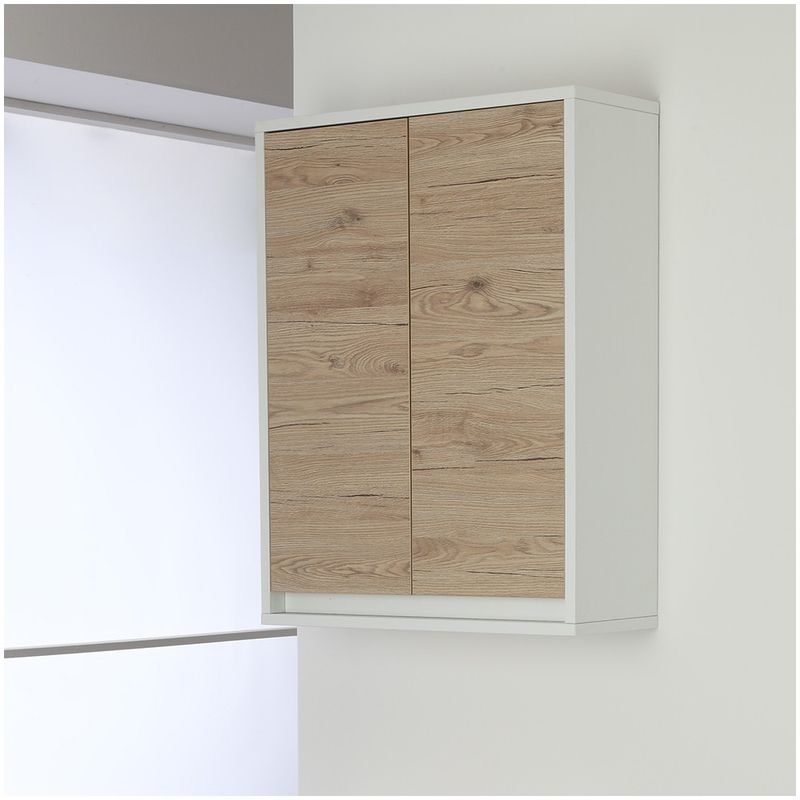 foto del prodotto feridras pensile salvaspazio lavanderia rovere 2 ante 60 cm con ripiano interno