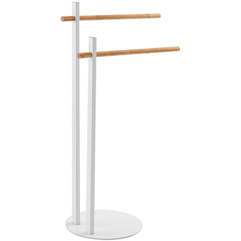 foto del prodotto feridras piantana porta asciugamani bagno 2 bracci in bamboo 22x31xh.81 cm acciaio bianco