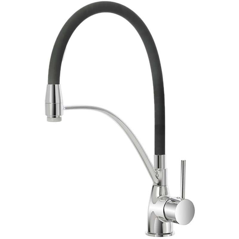 foto del prodotto feridras rubinetto miscelatore lavello doppia funzione con canna in silicone nero opaco
