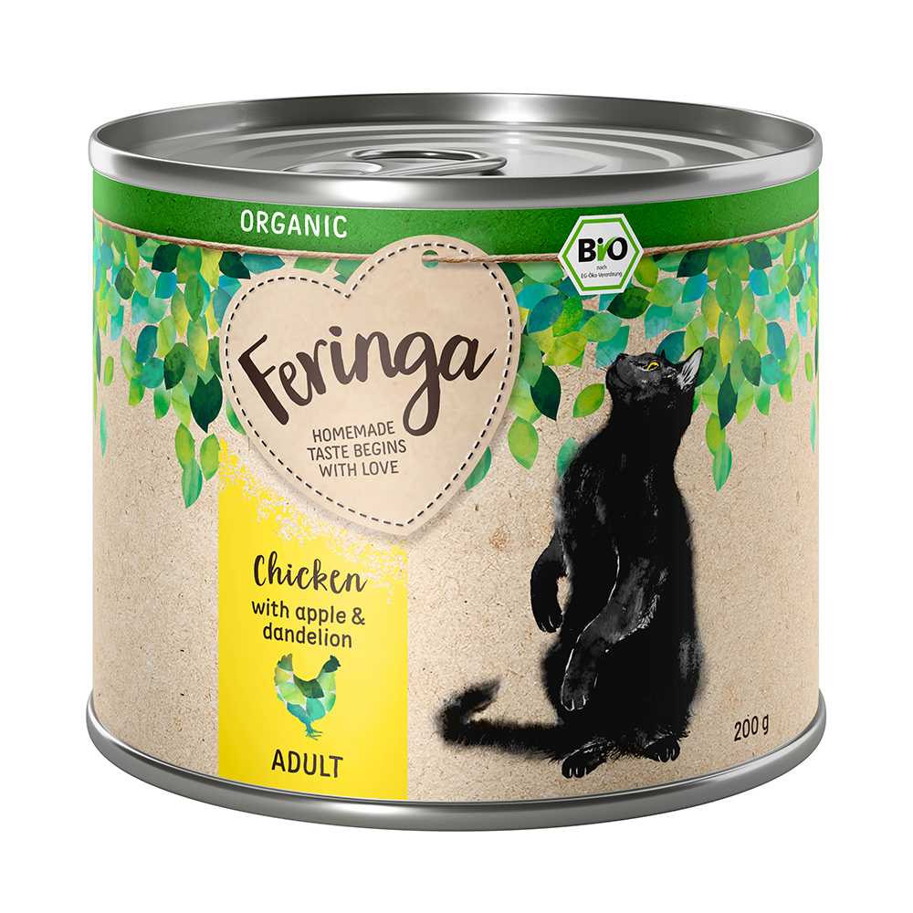 foto del prodotto feringa bio menù 6 x 200 g umido per gatti - pollo bio con mela bio e tarassaco bio