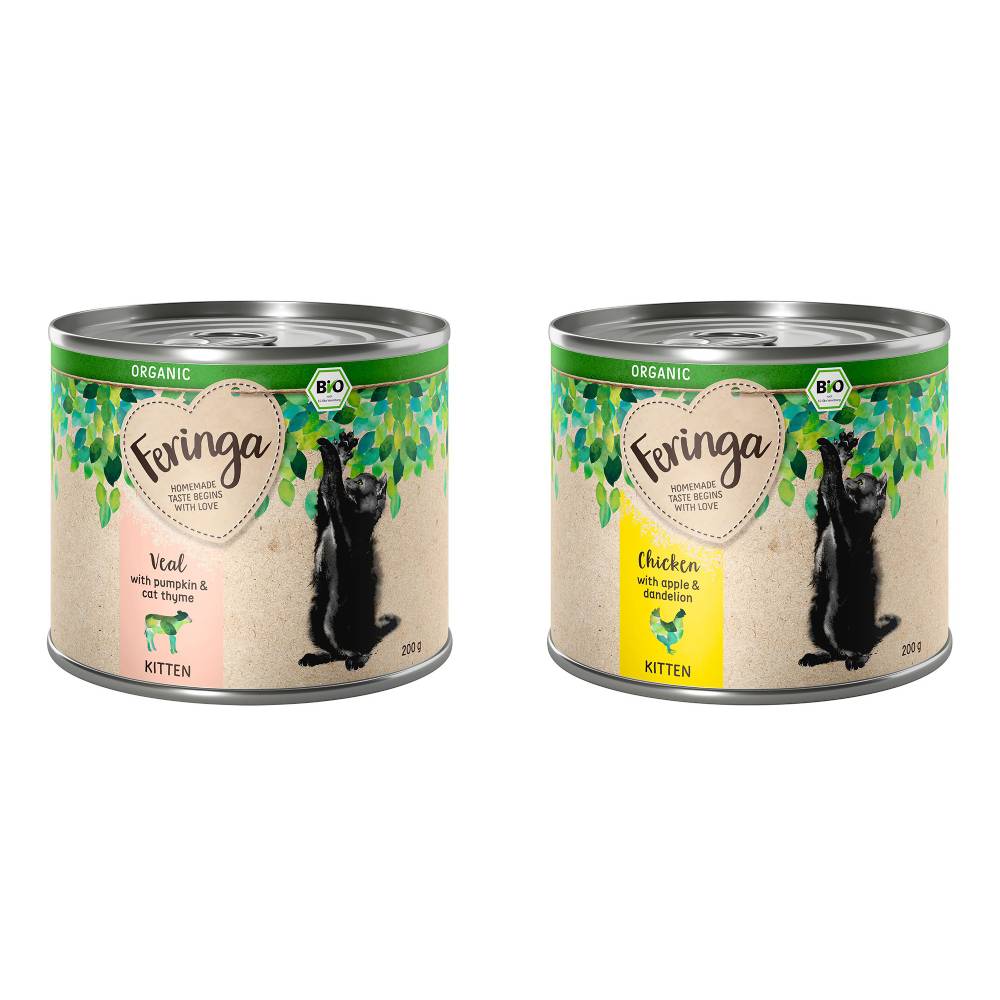 foto del prodotto feringa bio men kitten 6 x 200 g umido per gattini mix pollo bio e vitello bio