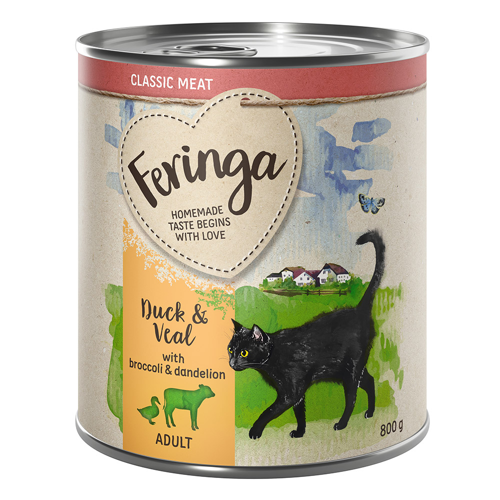 foto del prodotto feringa classic meat men 6 x 800 g umido per gatti anatra vitello con broccoli e tarassaco
