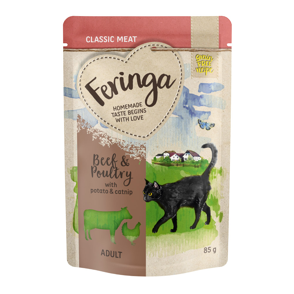 foto del prodotto feringa classic meat men busta 12 x 85 g umido per gatto manzo pollame con patate ed erba gatta