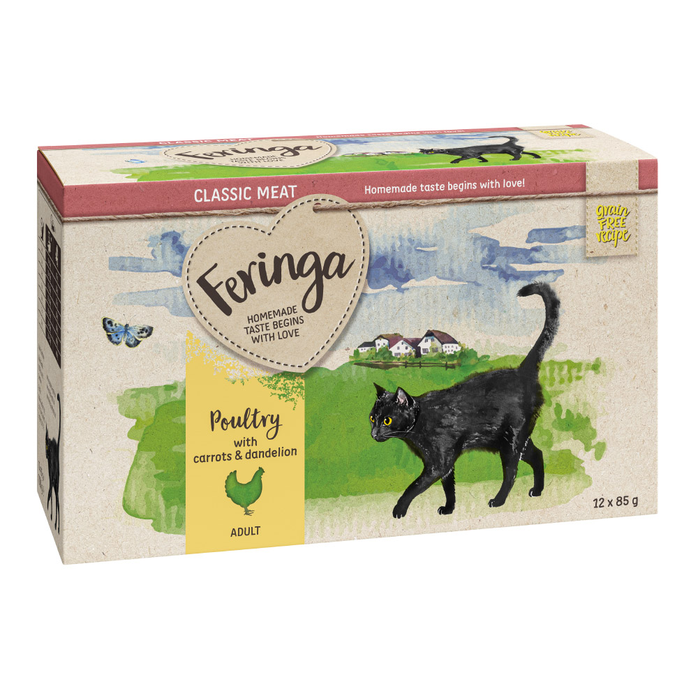 foto del prodotto feringa classic meat men busta 12 x 85 g umido per gatto pollame con carotine e tarassaco