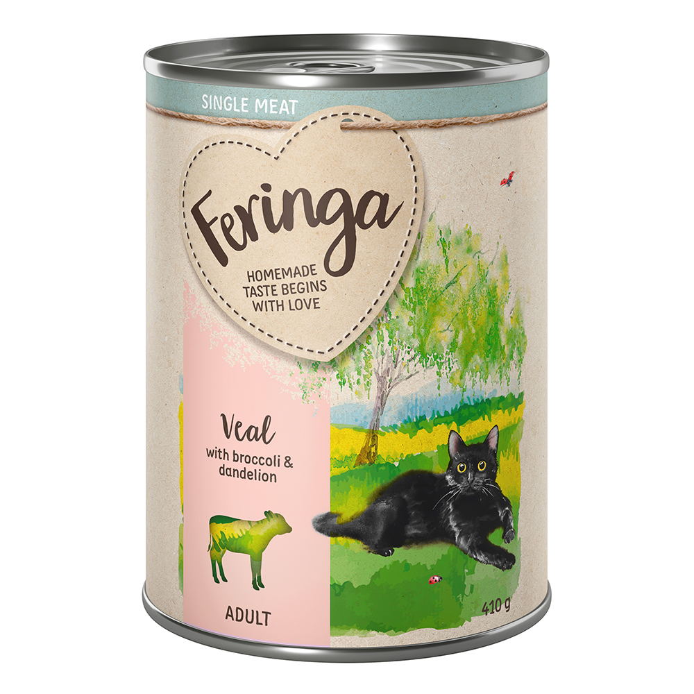 foto del prodotto feringa single meat men 6 x 410 g umido per gatti vitello con broccoli e tarassaco