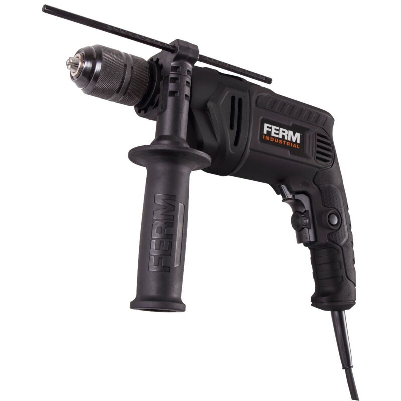foto del prodotto ferm trapanno a percussione professionale 850w 13mm. velocit variabile. include maniglia laterale, limitatore di profondit , cavo in gomma da 3