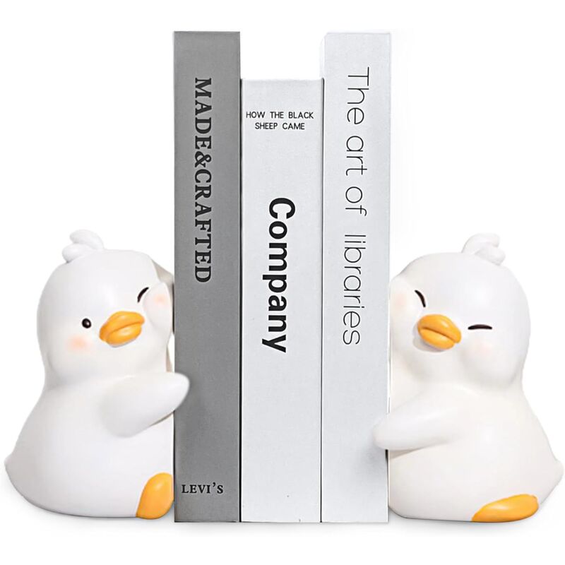 foto del prodotto fermalibri bianco carino decorativo a forma di anatra, fermalibri unico per riporre libri, libreria creativa in resina, adatto per la casa,