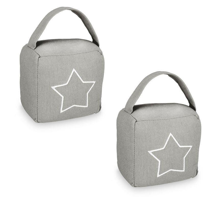 foto del prodotto fermaporta con motivo a stella, set 2, hlp 13 x 13 x 8,5 cm, blocca porte e finestre con manico, grigio bianco relaxdays