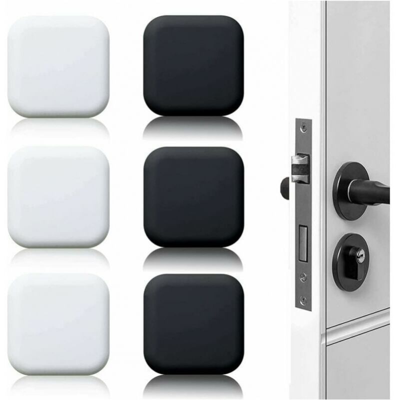 foto del prodotto fermaporta da parete, grande, 6 pezzi, autoadesivo, in gomma, bianco nero, 45 mm x 45 mm, per maniglie delle porte, contro il fermaporta