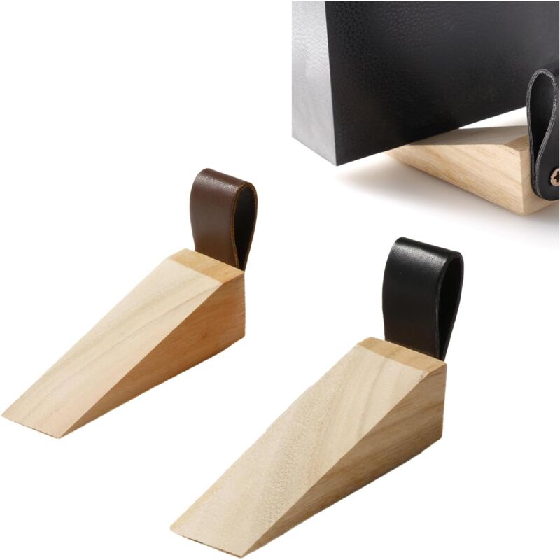 foto del prodotto fermaporta in legno, 2 pezzi, fermaporta antiscivolo in legno massello, robusto e durevole, adatto per case e uffici nero, marrone sollbry