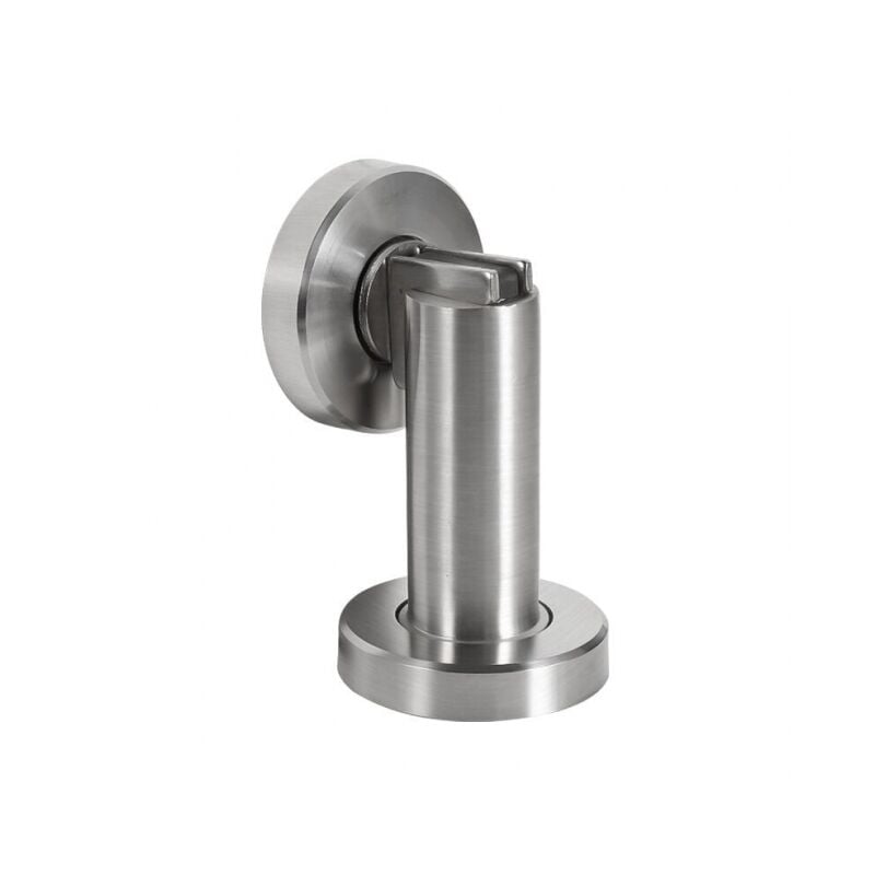 foto del prodotto fermaporta magnetico in look acciaio inox fermaporta con accessori di montaggio a pavimento e a parete blocco porta magnetico