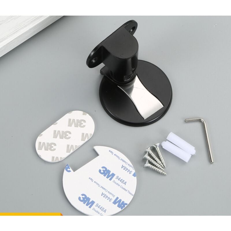 foto del prodotto fermaporta magnetico, regolabile, resistente, grande, invisibile, in acciaio inox spazzolato 304, per ufficio e casa nero sollbry