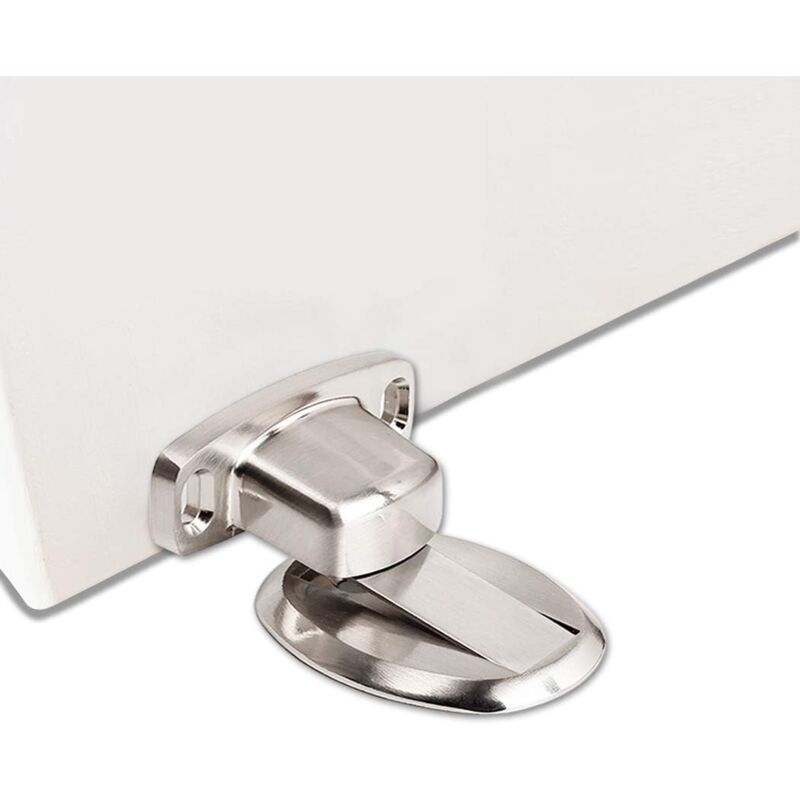 foto del prodotto fermaporta magnetico resistente, fermaporta in metallo, fermaporta resistente con viti di occultamento autoadesive 3m, montaggio a pavimento argento