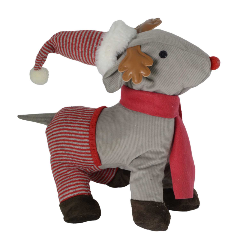 foto del prodotto fermaporta tessuto renna con cappello grigio cm 28x15h35