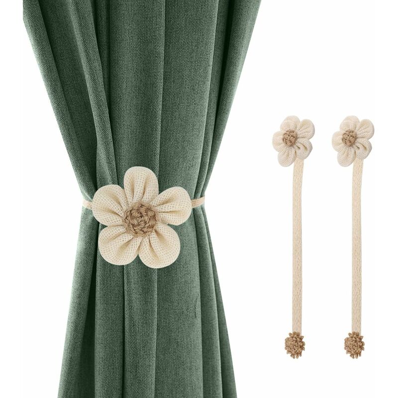 foto del prodotto fermatenda magnetici con fibbie, 2 pezzi tessitura di lino decorativo girasole fermatenda larghi magnetici con coulisse accessori per la