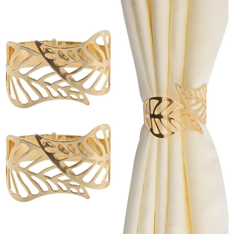 foto del prodotto fermatende, 4 pezzi, fermatende in metallo creativo, con fibbie a forma di foglia cava, per tende decorative, accessori decorativi per finestre, per
