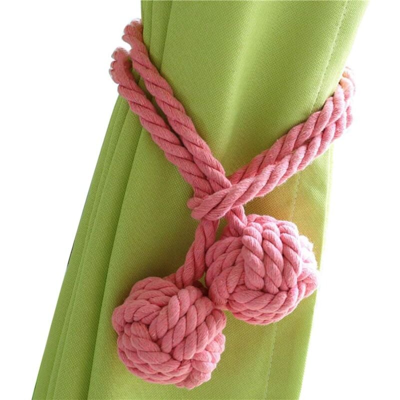 foto del prodotto fermatende intrecciati a mano con corda di cotone a doppia pallina rosa