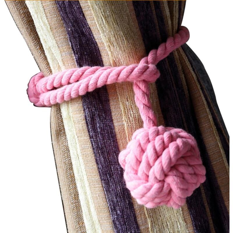 foto del prodotto fermatende intrecciati a mano con nappa in corda di cotone a palla singola rosa