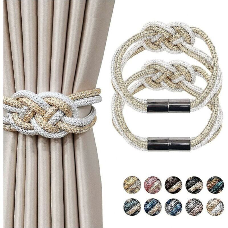 foto del prodotto fermatende magnetici per tende, confezione da 2, beige e oro, fermatende magnetici senza foratura, accessori dty