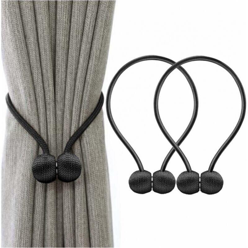 foto del prodotto fermatende magnetici per tende, confezione da 2, con ganci a sfera e passanti per corda nero 