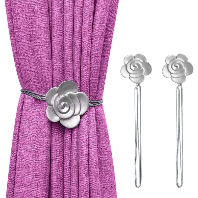 foto del prodotto fermatende magnetici vintage a forma di camelia, 1 paio, in resina, stile retr , decorativi per casa, ufficio, bar, balcone argento