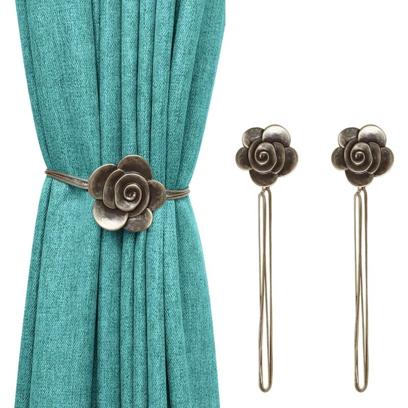 foto del prodotto fermatende magnetici vintage a forma di camelia, 1 paio, in resina, stile retr , decorativi per casa, ufficio, bar, balcone bronzo