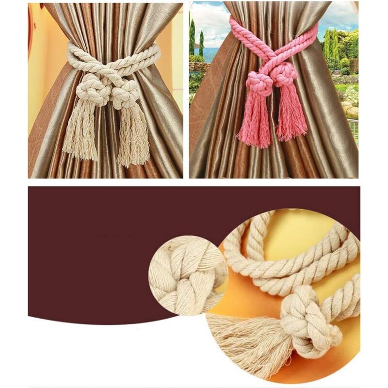 foto del prodotto fermatende per tende in stile cinese, fatto a mano, creativo, con fibbia e nappa in corda di cotone