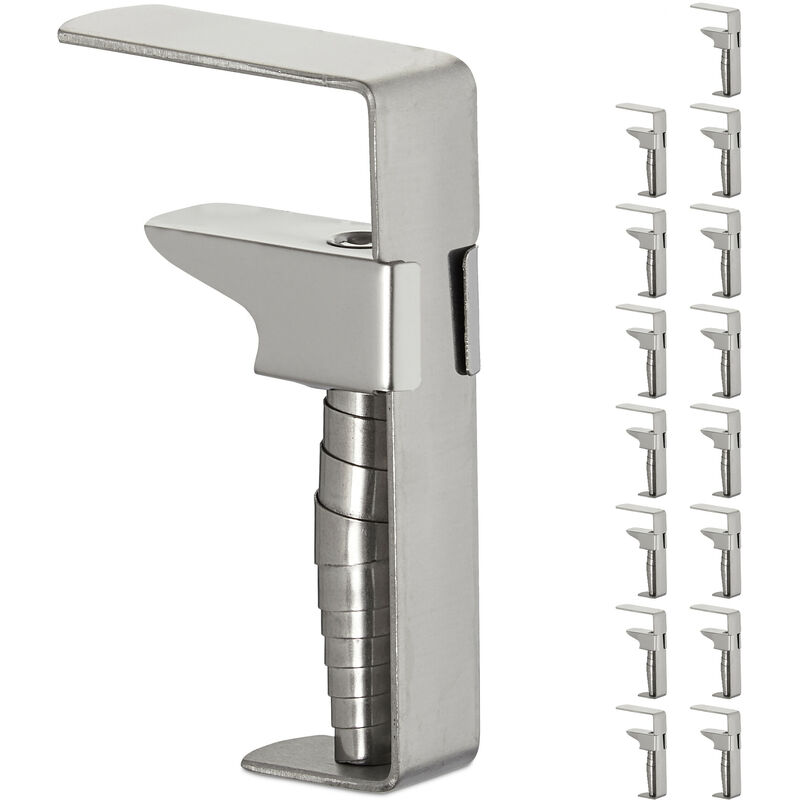 foto del prodotto fermatovaglia da tavola, set da 16 morsetti per tavoli spessi fino a 4 cm, clip regolabili, acciaio, argento relaxdays