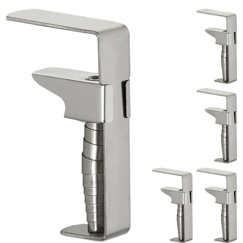 foto del prodotto fermatovaglia da tavola, set da 5 morsetti per tavoli spessi fino a 4 cm, clip regolabili, acciaio, argento relaxdays