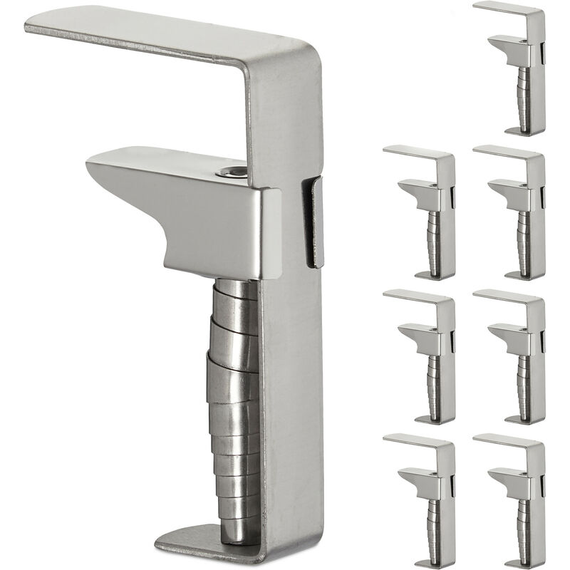 foto del prodotto fermatovaglia da tavola, set da 8 morsetti per tavoli spessi fino a 4 cm, clip regolabili, acciaio, argento relaxdays