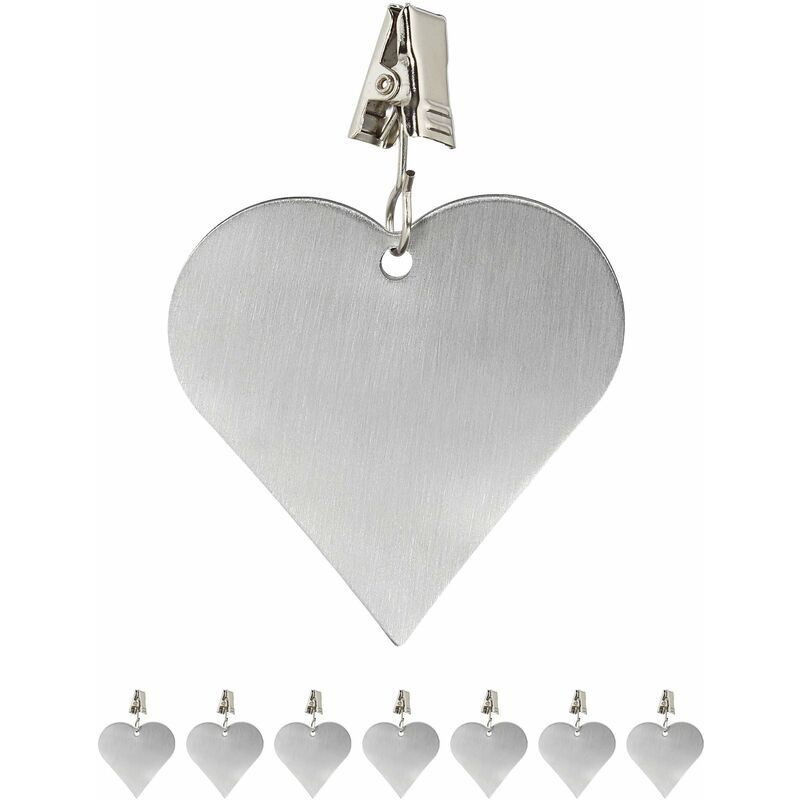foto del prodotto fermatovaglia, set 8 pesi per tovaglia, indoor outdoor, antivento, acciaio, kit cuori eleganti deco, argento relaxdays