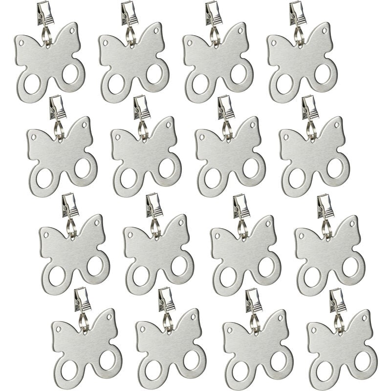 foto del prodotto fermatovaglia, set da 16 pesi con clip per tovaglia, design farfalla, outdoor, acciaio inossidabile, argentato relaxdays